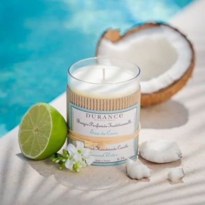 DURANCE CANDLE COCONUT WATER Aromātiska svece ar stikla kupolu - roku darbs