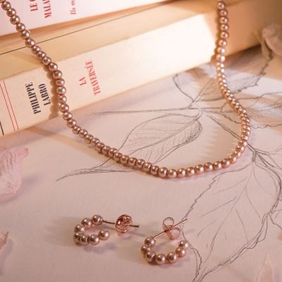 MISAKI Bliss Mini With Pink Handmade Glass Pearls Auskari